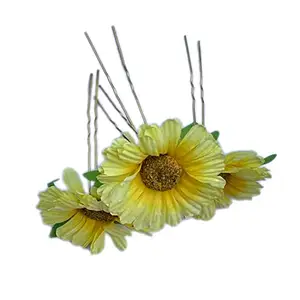 GuruEmbellish Sun Flower Style Hair Juda Pins For Hair Styling And Bun Decoration Accessories Pins Gajra for Women and Girls Pack of 4, Yellow