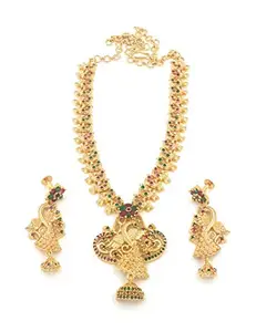 Anujeet Fashion Hub Anujeet Fashion 1803 Latest Stylish Designer Gold Plated Fashion Jewellery Covering Necklace with AD Stone Peacock Dollar Paired with Beautiful Earrings Jewellery Set for Women & Girls (Multicolor)