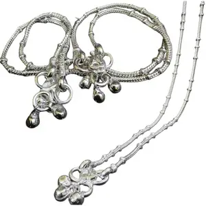 Plain Doted Lightweight White Metal Silver Plated Anklets, NON-Adjustable Size, Contemporary Style, Silver PLATED, 2-Piece Set-10 Inch