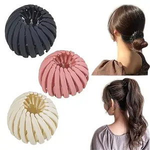 AUTOWRAP 3 Pieces Birds Nest Hair Clip Expandable Pony Tail Holders Vintage Geometric Retractable Hair Loops Pony Tails Claw Hair Holders Accessory Clip Bun Maker Hair Styling Tool Claw Hair Clips