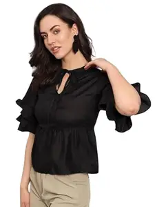 THE DRY STATE Casual Solid Women Black Top