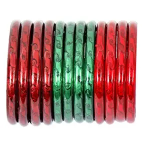Shivarth Plain Colour Glass Bangles/Chudiyan for Women and Girls Maroon, Green, Red MultiColour- Pack of 12 (2.6)