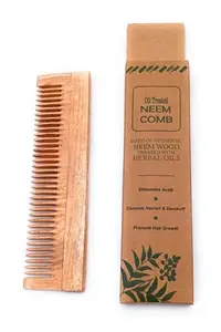 Neem Wood Wide Tooth Hair Comb | Detangling & Anti-Frizz | Hair Growth & Scalp Care l Traditional Indian Artisans, 20 cm Length, For Long & Thick Hair