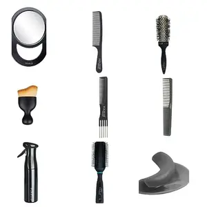 FOLELLO Salon Essentials (9 Pieces)-Silicone Neck Rest, Neck/Face Duster Brush, Mist Spray bottle, Unbreakable Mirror, Large/Small Round Hair Brush, Hair Comb with/without Handle, Lifting/Teasing Comb
