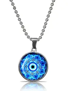 Stylewell Unisex Stainless Steel Valentine's Day Special Flower Design Blue Evil Eye Nazar Suraksha Kavach Locket Pendant Necklace With Ball Chain