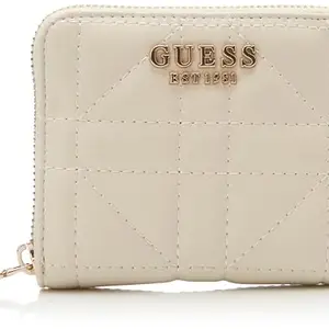 GUESS Polyethylene Women's Assia Around, Small Zip Wallet, Bifold, Beige