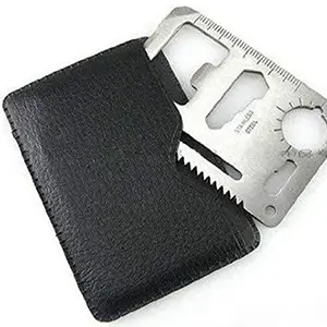 KANAbee Multi-Purpose 11 in 1 Credit Card Size Wallet Ninja Pocket Tool- Small Silver