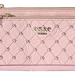 eske Melba - Zip Around Wallet - Genuine Quilted Leather - Holds Cards, Coins and Bills - Compact Design - Pockets for Everyday Use - Travel Friendly - Water Resistant - for Women (Rose Cosmos)