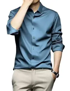 IndoPrimo Men's Stylish Solid Satin Casual Shirt for Men Full Sleeve