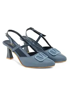 JM LOOKS Womens Slingback Heels Kitten Low Heel Dress Shoes Closed Pointed Toe Buckle Pumps Work Wedding Shoes - Blue