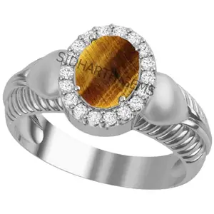 SIDHARTH GEMS 9.25 Ratti Natural Tiger Eye Gold Plated Ring Original Certified Tigers Eye Ring Oval Cut Gemstone Astrological Ring