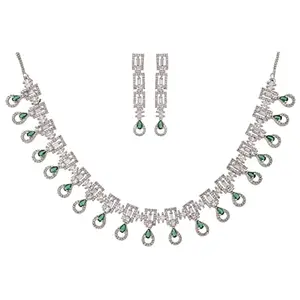 RATNAVALI JEWELS American Diamond Necklace set Silver Plated Traditional stylish wedding Western Green AD Jewellery Set with Dangler Earring for Women/Girls