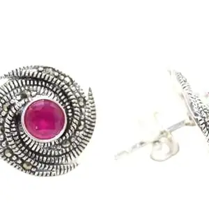 Rajasthan Gems Stud Earrings Tops 925 Sterling Silver Women Marcasite & Onyx Gem Stone Handmade Gift G571