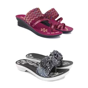 Kashwi Enterprises Women's Comfortable Sandal,Casual Lightweight Sandal for Everyday Wear | BTR- (2-Combo)-1963-OO8
