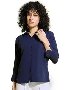 DIMPY GARMENTS Regular Fit Plain Crepe Women Official Formal Shirt (X-Large, Navy)