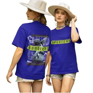 Broke Memers Oversized Innocent Brutalism Collection Cotton Graphic Print Shoulder T-Shirt for Women and Men (XXL, Royal Blue)
