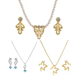 Gehena By Estele Gold plated necklace set combo of 3 for women with fancy austrian crystals
