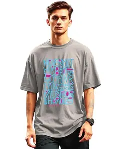 Enitor Oversized T-Shirt for Men || Graphic Printed Loose fit Mens Tshirts Grey