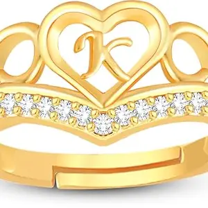 Lila Valentine Ring Heart Alphabet 'K' Promise Propose Engagement Wedding Anniversary Brass, Stainless Steel, Copper, Alloy Cubic Zirconia Gold Plated Ring (BZR_HC370CrwnRsePckGld(K) AlphbtRng(M01))
