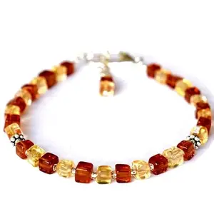 LKBEADS Natural Round Shape Smooth Cut Beads Stretchable Bracelet for Men & Women Citrine & Hessonite Garnet Cube Smooth Multicolor 7 Inch Bracelet