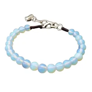 Lady Works Unisex Bracelet Opalite 6mm Round Shape Smooth Cut Gemstone Beads 7 Inch Adjustable Silver Plated Clasp Bracelet| Lcbr_05014