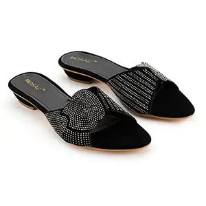 MOSAC Women's Designer Party-Wear Wedding Slip-On Casual Wedge Fashion Sandal (Black)