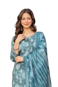 Aradhika Women's Embroidered Printed Kurta with Palazzo and Dupatta