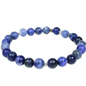 RRJEWELZ Natural Sodalite 8mm Round Shape Smooth Cut Beads 6.5 Inch Stretchable Bracelet for Men & Women.|STBR_RR_08357_6.5