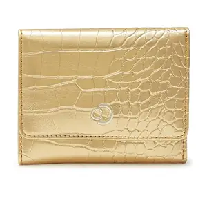 Caprese Kristy Gold Trifold Wallet Croco Small Faux Leather