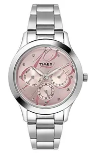 Timex Stainless Steel Analog Pink Dial Women Watch-Ti000Q80100, Bandcolor-Silver