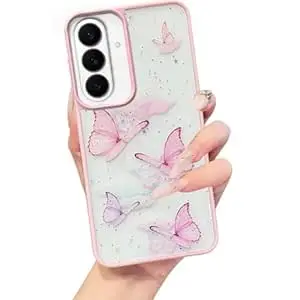 VONZEE for Samsung Galaxy S26 Clear Glitter Butterfly Case, Cute Bling Sparkle Shiny Soft Silicone TPU Bumper Shockproof Women Girls Slim Protective Phone Cover, Pink