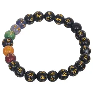 eCraftIndia Multicolor 7 Chakra Om Mani Padme Hum Crystal Gemstone Beaded Bracelet for Men and Women - Protection from Harm and Negativity - Attraction of Good Luck and Positive Energy - 8 MM Beads