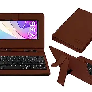 ACM USB Keyboard Case Compatible with Vivo Y36 Mobile Flip Cover Stand Direct Plug & Play Device for Study & Gaming Brown