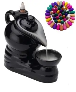 Srimaa Ventures Black Tea Kettle & Cup Smoke Fountain Incense Holder with 51 Free Smoke Cone - 12 X 7 X 12 Cm