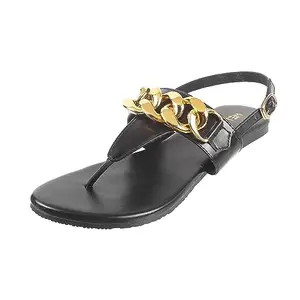 Metro Women Black Synthetic Leather Flat Fashion Sandal UK/3 EU/36 (33-358)