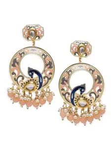 fabula Jewellery Peach Meenakari Large Chandbali - Peacock Design for Women & Girls Stylish Latest (EHC213_AFR1)