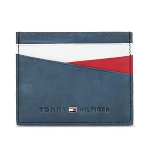 Tommy Hilfiger Churchill Leather Card Holder for Men - Navy, 8 Card Slots