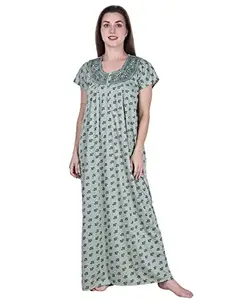 TAAUSHA Women's Flower Design Latest Western Ladies Round Neck Maxi Night Gown Nighty for Women Cotton Sleep Wear Night Dress (Free Size, Green)