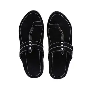 Rajasthani-Fashion Men Kolhapuri Design Black Leather Ethnic Mojari Slipper 205B-6