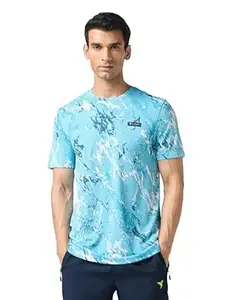 TECHNOSPORT Men's Abstract Print Slim Fit Round Neck with Technocool+ Sports T-Shirt for Running, Sports, Gym & Regular Use