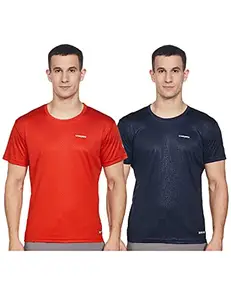 Charged Energy-004 Interlock Knit Hexagon Emboss Round Neck Sports T-Shirt Red Size Large And Charged Play-005 Interlock Knit Geomatric Emboss Round Neck Sports T-Shirt Navy Size Large