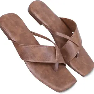 PADUKI Synthetic Leather Casual Flats Fashion Sandals for Women (Brown, 9 UK) (Set of 1 Pair) (2993)