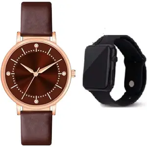 LAKSH Women Stylish Analog Watch with Free Digital LED Light Square Dail Black Watch Combo(SR-810) AT-8101(Pack of-2)
