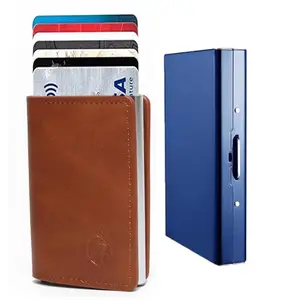 Stealodeal RFID Protector Metal and PU Unisex Cash and Card Holders, Pack of 2, Brown & Blue