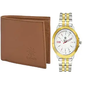 Rabela Men's Combo Pack of Wallet and Watch Analog Steeliness Steel Strap RW-658