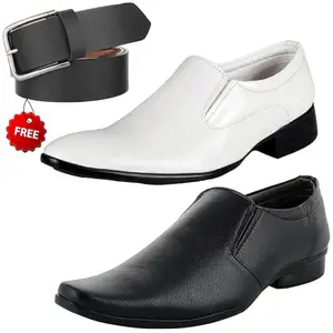 Relaxed Trendy Formal Shoes/Party Shoes/ 2 Shoes Combo with Free Belt for Men and Boys (BAZAAR8370_VTR-2003-Blk) Multicolor