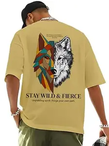 ENCIGER Oversized Cotton T-Shirt for Men Drop Shoulder Printed Graphic Loose Fit Casual Street Style Tee