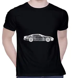 CreativiT Unisex Cotton Casual Half Sleeve Round Neck Graphic Printed Race Car (White Print) T-Shirt (D00346-3_Black_Large)