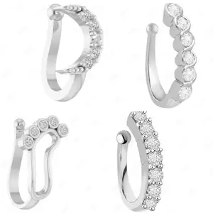 VAMA FASHIONS Trendy Crystal Stone Non-Piercing Clip on Pressing NosePin Type Combo Stud Nose ring for Girls & Women - 4 Pcs