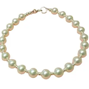 RRJEWELZ Natural Fresh Water Pearl 6mm Round Shape Smooth Cut Gemstone Beads 7 Inch Silver Plated Clasp Bracelet For Men, Women. Natural Gemstone Stacking Bracelet. | Lcbr_02905